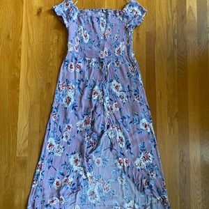 Candie’s off the shoulder floral romper dress